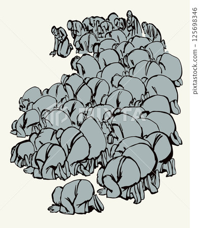 Vector drawing. People bowing befor king 125698346