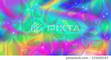 3D abstract bright rainbow background with crystals of different sizes. 125698347