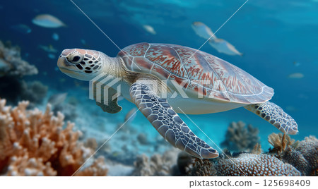 sea turtle underwater in natural habitat 125698409