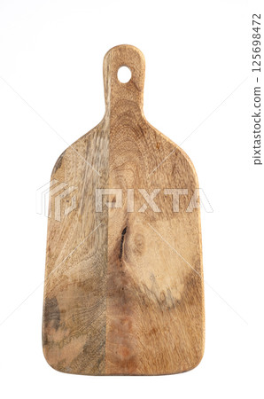 Wooden cutting kitchen Board, isolated on white background. 125698472