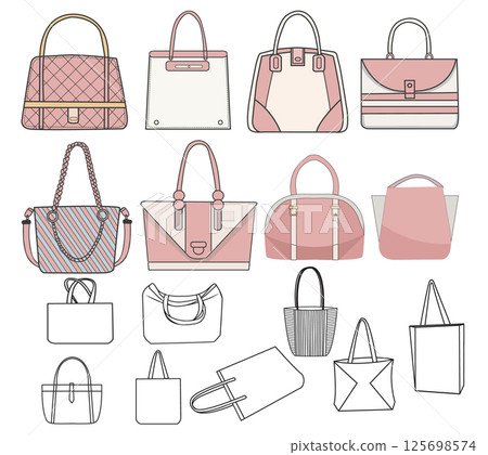 Set of stylish cartoon female bags collection 125698574