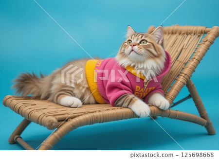 cat on a wooden chair cat on a wooden chair 125698668