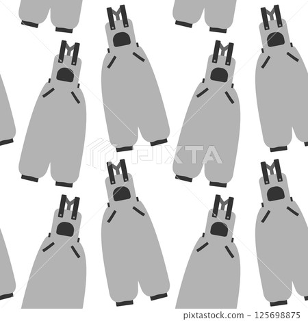 Overall on cuff with pockets and straps button Seamless Pattern Monochrome Clothes promo Background 125698875