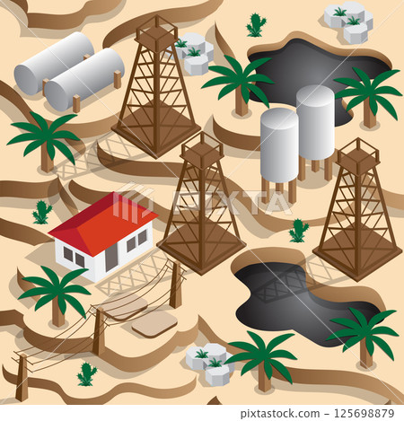 Oil production in the desert. Isometric. Vector illustration. 125698879