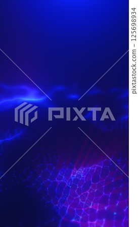 Blue abstract wave pattern resembling glowing water or energy grid under neon lighting 125698934