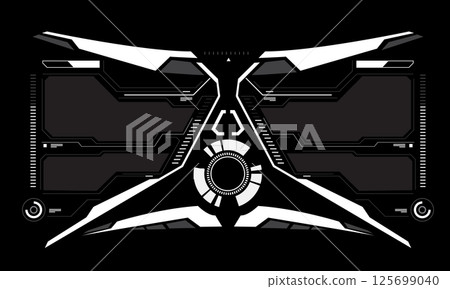 HUD sci-fi interface screen view white circular geometric design virtual futuristic technology creative display on black vector HUD sci-fi interface screen view white circular geometric design virtual futuristic technology creative display on black vector 125699040