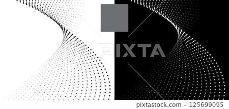 Modern abstract background. Halftone squares as design element. Black shape on a white background and the same white shape on the black side. 125699095