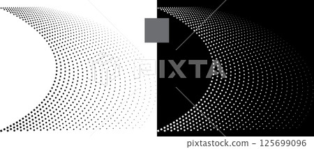 Modern abstract background. Halftone squares as design element. Black shape on a white background and the same white shape on the black side. 125699096