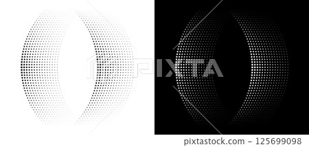 Modern abstract background. Halftone squares as design element. Black shape on a white background and the same white shape on the black side. 125699098