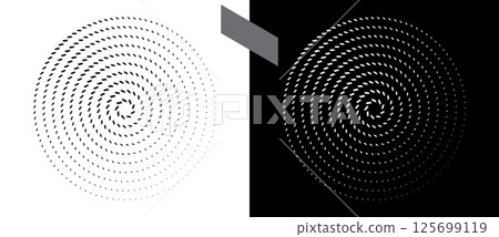 Abstract background with quadrangles in circle. Art design spiral as logo or icon. A black figure on a white background and an equally white figure on the black side. 125699119