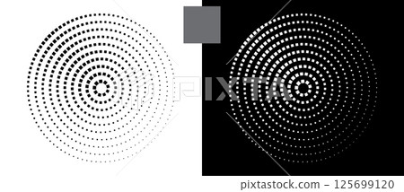 Halftone circles with squares.Abstract creative background or icon, logo, tattoo. Black shape on a white background and the same white shape on the black side. Halftone circles with squares.Abstract creative background or icon, logo, tattoo. Black shape on a white background and the same white shape on the black side. 125699120