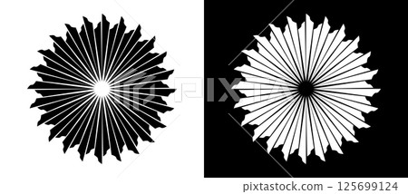 Circle with lines as dynamic abstract vector background or logo or icon. Flower concept. Black spiral on white background and white spiral on black background. Circle with lines as dynamic abstract vector background or logo or icon. Flower concept. Black spiral on white background and white spiral on black background. 125699124