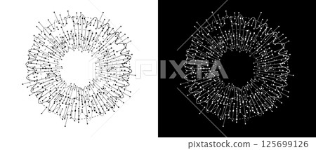Abstract background with waves, lines and dots in circle. Art design BIG DATA concept. Black lines on a white background and white lines on the black side. Abstract background with waves, lines and dots in circle. Art design BIG DATA concept. Black lines on a white background and white lines on the black side. 125699126