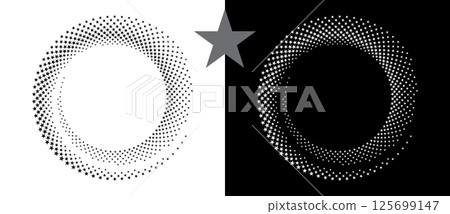 Abstract background with stars in spiral. Art design spiral as logo or icon. A black figure on a white background and an equally white figure on the black side. Abstract background with stars in spiral. Art design spiral as logo or icon. A black figure on a white background and an equally white figure on the black side. 125699147