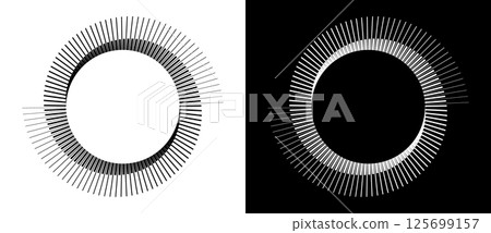 Spiral with lines as dynamic abstract vector background or logo or icon. Yin and Yang symbol. Black spiral on white background and white spiral on black background. 125699157