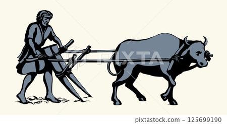 Vector drawing. Old wooden plow Vector drawing. Old wooden plow 125699190