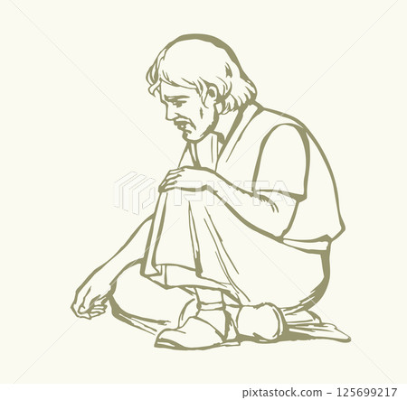 Vector illustration. A man is sitting on the ground Vector illustration. A man is sitting on the ground 125699217