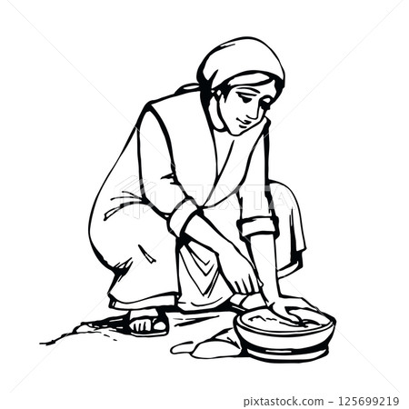 Vector illustration. Woman picks up stones 125699219