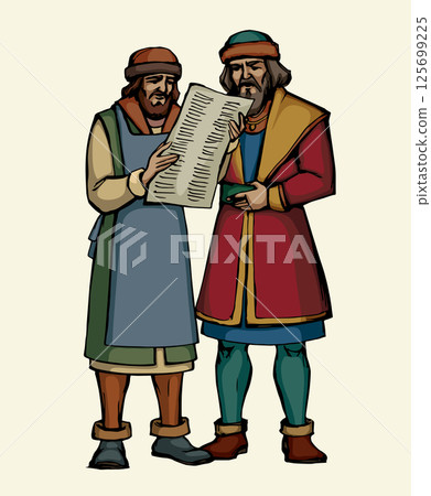 Vector drawing. Two men reding a newspaper Vector drawing. Two men reding a newspaper 125699225