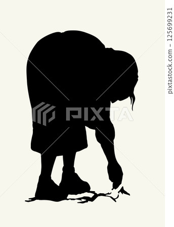 Vector drawing. Old woman in the field 125699231