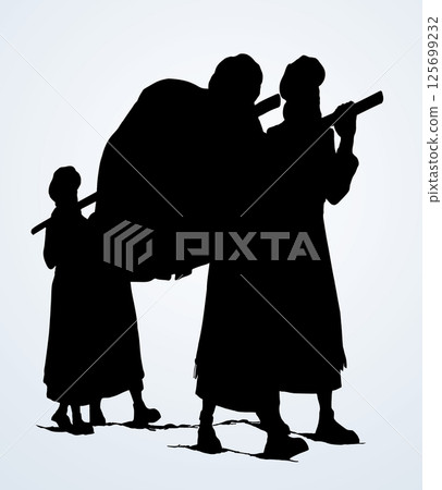 Vector drawing. Priests with an ark 125699232