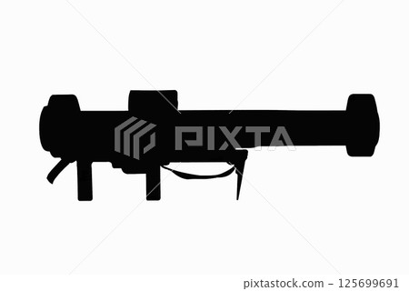 Black silhouette disposable anti-tank rocket launcher. isolated on white background Black silhouette disposable anti-tank rocket launcher. isolated on white background 125699691