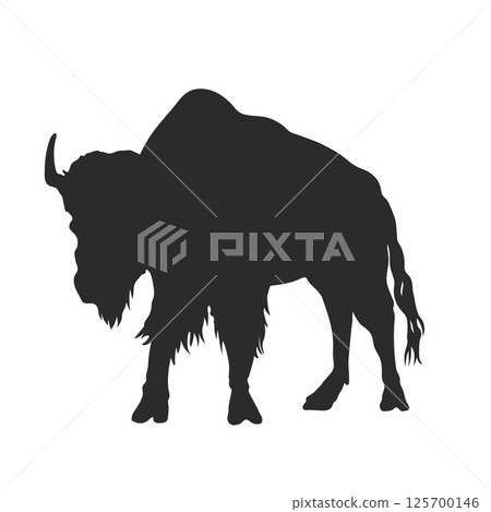 American bison silhouette. Isolated wild buffalo drawing. Bull shape. Beast contour for zoo park banner 125700146