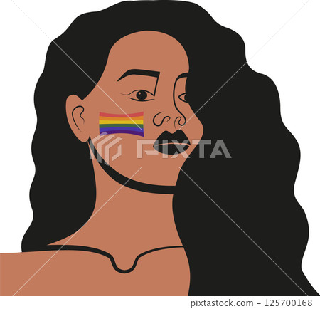 Woman with lgbtq rainbow flag. Pride month celebration against violence, discrimination Woman with lgbtq rainbow flag. Pride month celebration against violence, discrimination 125700168