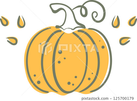 Autumn mood icon. Doodle pumpkin and seeds sticker. Vector hand drawn picture 125700179