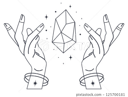 Magic woman hand gesture vector illustration. Tarot esoteric symbol. Mysterious and witchcraft silhouette 125700181