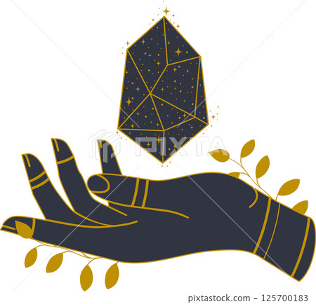 Hand with crystals illustration. Vector witchcraft decoration design icon. Mystical drawing Hand with crystals illustration. Vector witchcraft decoration design icon. Mystical drawing 125700183