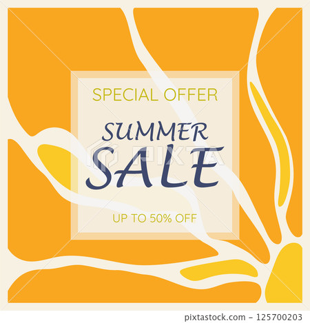 Social media template summer sale. Summer background with retro flower. Sale season design Social media template summer sale. Summer background with retro flower. Sale season design 125700203