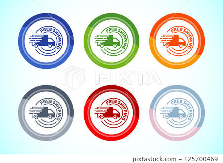Free shipping icon design illustration, Free delivery label sign symbol, 6 color button design set Free shipping icon design illustration, Free delivery label sign symbol, 6 color button design set 125700469