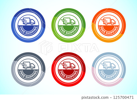 Free shipping icon design illustration, Free delivery label sign symbol, 6 color button design set Free shipping icon design illustration, Free delivery label sign symbol, 6 color button design set 125700471
