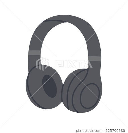 Full-size over-ear wireless headphones. Modern earphones. Audio device. Sound headset. Electronic gadget. Listening to music, podcast, gaming. Vector flat illustration isolated on white background 125700680
