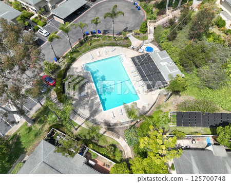 Aerial view of community pool 125700748
