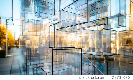 A building made of glass boxes with a lot of light coming in 125701020
