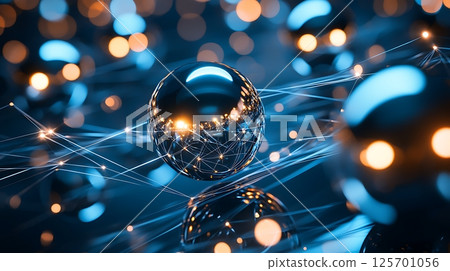 A close up of a bunch of shiny, reflective spheres 125701056