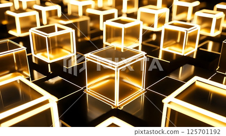 A close up of a bunch of cubes with a yellow glow 125701192
