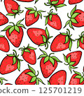 Seamless Pattern With Hand Drawn Red Strawberries 125701219
