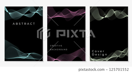 Abstract curved lines poster background set. Template with vibrant line wave in motion. Design for social media, cover, banner, flyer. Vector illustration Abstract curved lines poster background set. Template with vibrant line wave in motion. Design for social media, cover, banner, flyer. Vector illustration 125701552