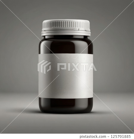A dark amber bottle with a white lid stands against a neutral gray background, featuring a blank label, perfect for showcasing various products or supplements A dark amber bottle with a white lid stands against a neutral gray background, featuring a blank label, perfect for showcasing various products or supplements 125701885