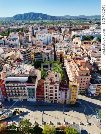 Aerial shot, drone point of view of ancient spanish city of Orihuela 125702243
