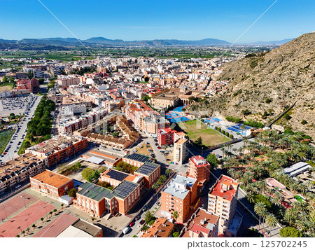 Aerial shot, drone point of view of ancient spanish city of Orihuela Aerial shot, drone point of view of ancient spanish city of Orihuela 125702245