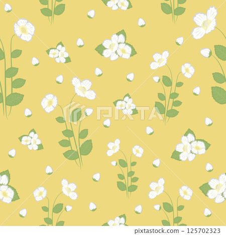 Jasmines with leaves, colorful seamless pattern Jasmines with leaves, colorful seamless pattern 125702323