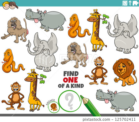 one of a kind puzzle with cartoon wild animals one of a kind puzzle with cartoon wild animals 125702411