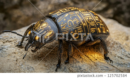 刻有古代銘文的金色聖甲蟲 刻有古代銘文的金色聖甲蟲 125702584