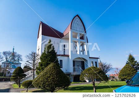 Catholic Motomachi Church in Hakodate on a clear day Catholic Motomachi Church in Hakodate on a clear day 125702626