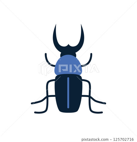 Blue beetle with straight horns. Vector illustration isolated on white background, hand drawn, flat design Blue beetle with straight horns. Vector illustration isolated on white background, hand drawn, flat design 125702716