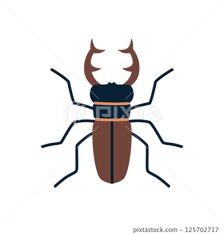 Brown stag beetle with antlers. Vector illustration isolated on white background, hand drawn, flat design 125702717